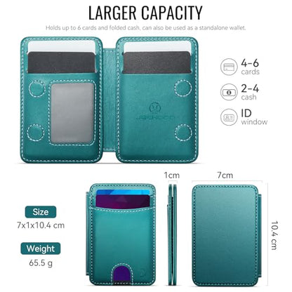HXY for Magsafe Wallet Magnetic Card Holder RFID Blocking with Stand, 6 Card Holder for Phone Case, Slim Leather Magnetic Wallet for iPhone 17/16/15/14/13/12 Pro/Max/Plus (Teal) - color: Teal