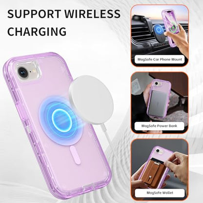 Follaroma Magnetic for iPhone 16e & iPhone 17e Case,Heavy Duty Cases,Purple | Compatible with MagSafe, Heavy Duty Shock proof Protection, Military-Grade Anti-Drop, Dual Layer Transparent Protective Cover - color: Purple, size: iPhone 16e/iPhone 17e 6.1''