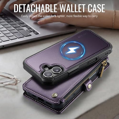 for iPhone 17 - Phone Case Wallet Magnetic Detachable, Purple - color: Deep Purple, size: iPhone 17