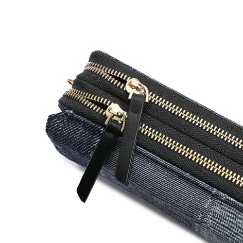 RFID Crossbody Wallet Wristlet Purse with Phone Pocket For Women Vegan Leather - color: Navy Blue -Denim