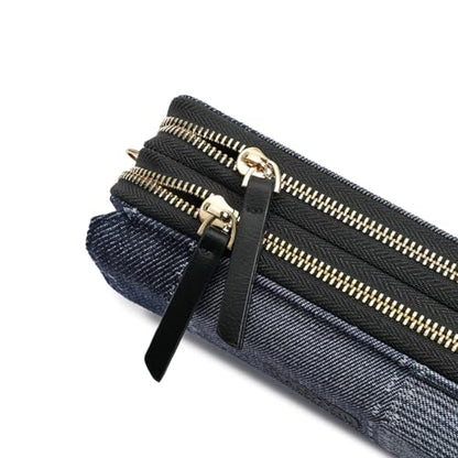 RFID Crossbody Wallet Wristlet Purse with Phone Pocket For Women Vegan Leather - color: Navy Blue -Denim