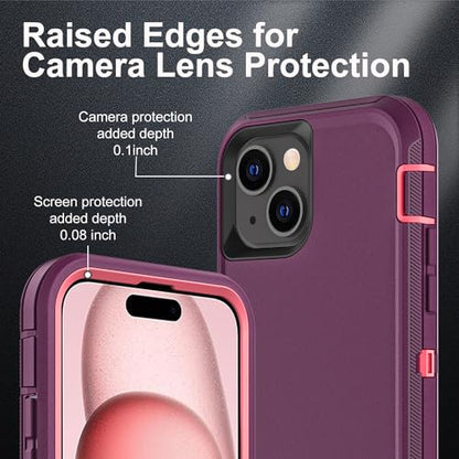 YKHJKLEC for iPhone 15 Case, Military Grade 3 in 1 Heavy Duty Shockproof/Drop Proof/Dust Proof Case with 2Pcs Tempered Glass Screen Protector (Purple/Pink) - color: Purple/Pink