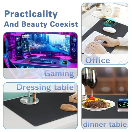 Magnetic Wireless Charging Mouse Pad, Office Desk Mat with Wireless Charger, Multifunctional Large Desk Pad with Non-Slip Base, Waterproof Leather Desk Pad for Gaming and Office Use(60X40cm)
