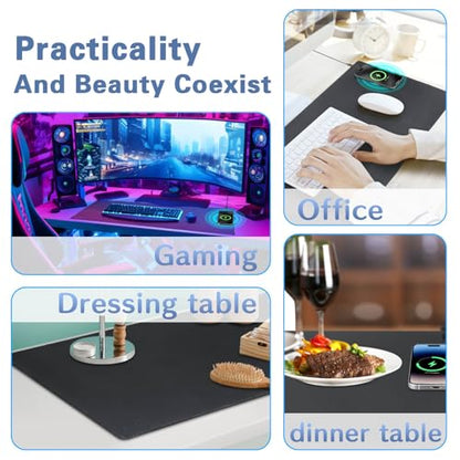 Magnetic Wireless Charging Desk Pad, Office Desk Mat with Wireless Charger, Waterproof and Scratch-Resistant Large Mouse Mat, Leather Mouse Pad for Office and Home Use