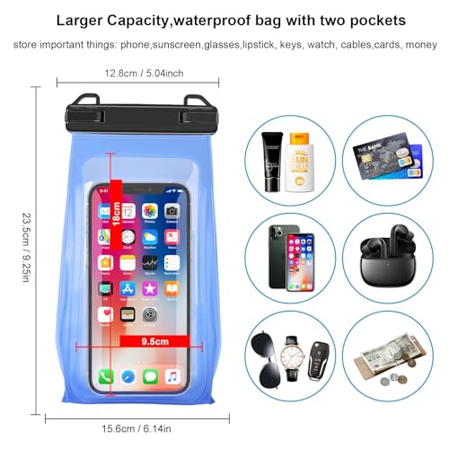 Large Capacity Waterproof Phone Pouch Floating, Waterproof Bag Case for iPhone 15 14 Pro Max 13 12 11 X XR 8 Plus Samsung Up to 6.9'', IPX8 Water Proof Phone Dry Bag for Swimming Kayaking, 1Pack - color: Larger Blue, 1 Piece