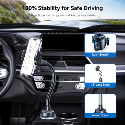 TECKNET Cup Holder Phone Mount,Dual-Mode Fixation System
