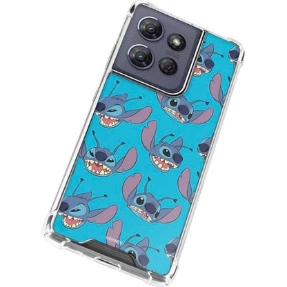 Skinit Clear Phone Case Compatible with Moto G Power 5G (2025) - Officially Licensed Disney Lilo and Stitch Face Expression Pattern Design - color: Blue - DISLNS04