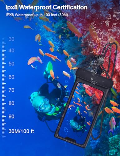 wellhouse 3D Waterproof Phone Pouch with Lanyard,Premium TPU100FT Deep Waterproof Phone Case for iPhone 17 16 15 14 13 12 Pro Max XS Samsung,Snorkeling, Surfing, Kayaking,Skiing,Hot Springs - color: 1 Pack - Duke Black7.0"