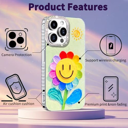 Compatible with iPhone 12 Pro Max Case,with [Soft Slim][Camera Protection] Cute Rainbow Flower Aesthetic Phone Cover Anti-Yellowing Shockproof Protective Cover for Women Girl-Green - color: Green, size: iPhone 12 Pro Max