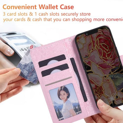 UEEBAI Wallet Case for iPhone 17e/iPhone 16e, PU Leather Phone Cover Kickstand RFID Blocking Flip Case Card Slots Wrist Strap Relief Engraved Pattern Magnetic Closure Flower Folio Wallet, Black Rose - color: Black Rose, size: iPhone 17e/16e