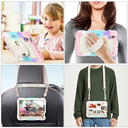 SEYMAC stock Case for iPad Mini 7 (A17 Pro)2024/ Mini 6 8.3'' with Screen Protector Pencil Holder [360 Rotating Hand Strap] &Stand, Drop-Proof Case for iPad Mini 7th/6th Generation 8.3",Yellowish+Pink - color: Yellowish+Pink