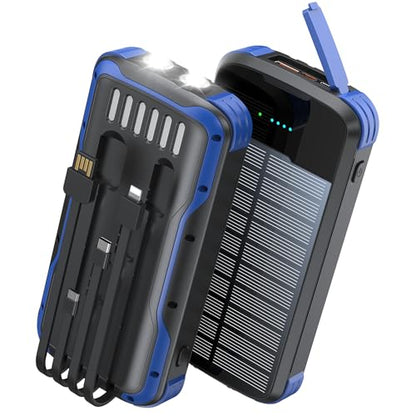 Solar Power Bank 40000mAh PD20W Fast Charging Portable Solar Charger - color: Blue