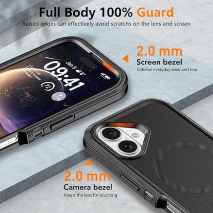 TUTUKII Magnetic for iPhone 16 Case with Belt Clip Holster (Black) | MagSafe Compatible, Heavy-Duty Military-Grade Drop Protection, 3-Layer Rugged Shockproof Protective Cover 6.1-Inch - size: iPhone 16 6.1
