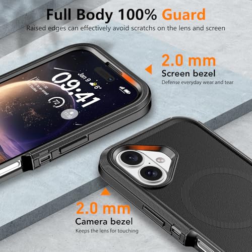 TUTUKII Magnetic for iPhone 16 Plus Case with Belt Clip Holster (Black) | MagSafe Compatible, Heavy-Duty Military-Grade Drop Protection, 3-Layer Rugged Shockproof Protective Cover 6.7-Inch - size: iPhone 16 Plus 6.1"
