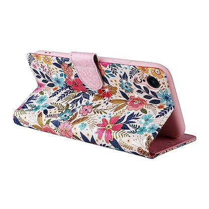 UEEBAI Wallet Case for iPhone XR, PU Leather Phone Case Kickstand RFID Blocking Flip Case with Card Slots Wrist Strap Relief Engraved Pattern Magnetic Closure Folio Case - Multi-Flower - color: Multi-Flower