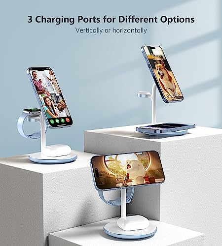3 in 1 Magnetic Wireless Charging Station for Apple Devices,15W for Magsafe - color: Sky Blue