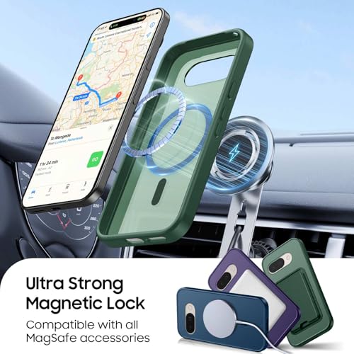 Magnetic for Google Pixel 9A Wallet Case with Card Holder﻿ Green | Compatible with MagSafe, Shockproof Phone Cover with Detachable RFID Blocking Card Slot, Green - color: Green, size: Pixel 9A