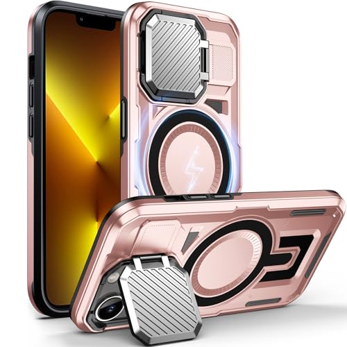 DASFOND Shield Series for iPhone 13 Pro Case with Camera Stand Cover [Compatible with MagSafe] Full Body Military Shockproof Protection Heavy Duty Rugged Magnetic Phone Case iPhone 13 Pro, Pink - color: Pink, size: Camera Stand iPhone 13 Pro