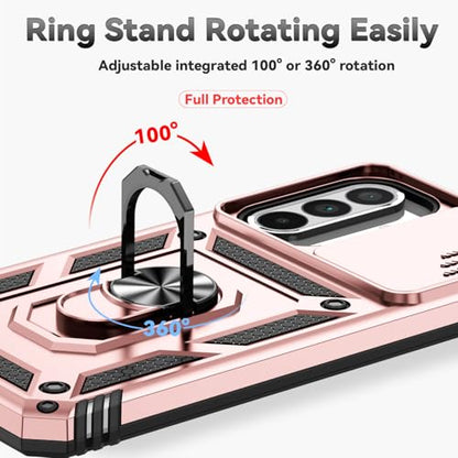 for Samsung Galaxy A36 5G Case with Slide Camera Cover HD Screen Protector [Military Grade 16ft. Drop Tested] Magnetic Ring Holder Kickstand Protective Phone Case for Galaxy A36 5G 2025, Rose Gold - color: Rose Gold w/ Slide Camera 2nd gen. Military Grade