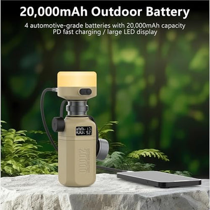 20,000mAh Rugged Power Bank with Fast Charge USB-C PD, IP68 Waterproof Shockproof, Includes 420lm Bright Camping Lantern, Tactical Outdoor Charger for Hiking Camping Survival Emergency - color: Brown