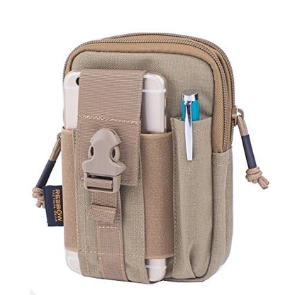 REEBOW GEAR Tactical Molle EDC Pouch Utility Gadget Belt Waist Bag with Cell Phone Holster Holder - color: Khaki