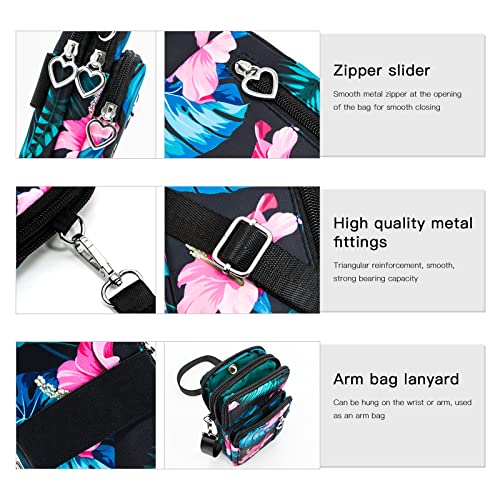 BIAOTIE Lightweight Small Crossbody bags Cell Phone Purses Travel Pouch Shoulder Bag for Women - color: Black Pink Flower