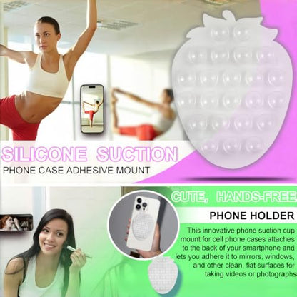 CIEO SuctionPhone Grip, Strong Silicone Suction,Strawberry Sticky Grip,Suitable for Selfies and Videos on Mirrors, Bathrooms and Smooth Surfaces, Compatible with iPhone (Strawberry Transparent) - color: Strawberry Transparent