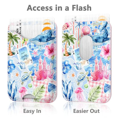 Tropical Magnetic Wallet Compatible with Magsafe Wallets for iPhone 17/16/15/14/13/12 Series Pro Max Plus Cute Phone Sea Animals Magnet Fit 3 Cards for Women Lether Mag Safe Ocean Picnic - color: Z-Ocean Picnic