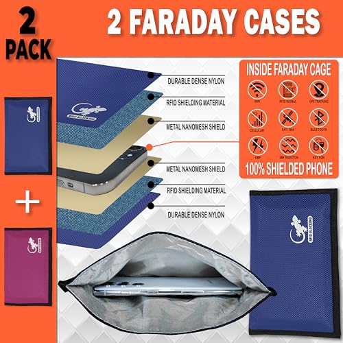 Faraday Bag Anti-Tracking GPS RFID Car Key Signal Blocker Wallet Shielding Pouch Protective Case for Cell Phone Car Key FOB, Data Privacy, Electronic Device Security (2 PACK - BLUE AND PINK) - color: 2 PACK - BLUE AND PINK