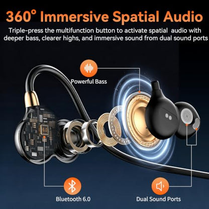 OHAYO Open Ear Headphones, Bluetooth 6.0 Air Conduction Sports Earbuds, 19g - color: Black/Gold