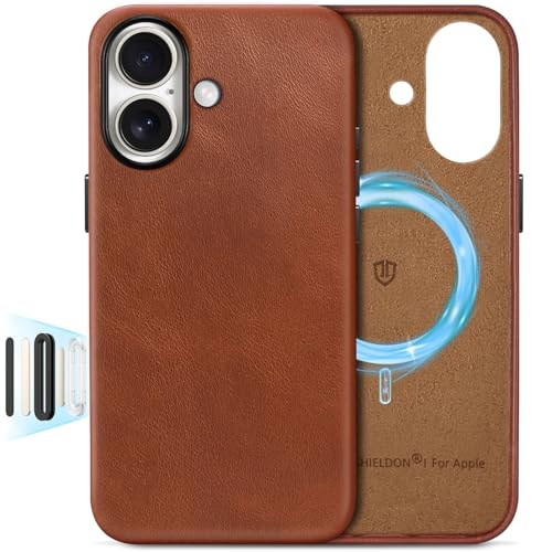 SHIELDON Genuine Leather Case for iPhone 17 6.3" 2025, Retro Brown | Compatible with MagSafe, Magnetic Wireless Charging, Camera Button, Metal Buttons, Camera Bezel, Slim, Shockproof, Women Men - color: Retro Brown, size: for iPhone 17