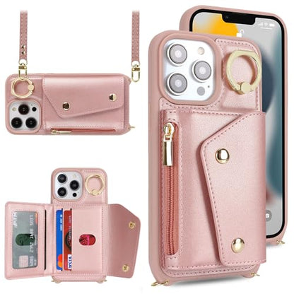 Lipvina Crossbody Wallet Case for iPhone 13 Pro,Rose Gold - color: 06-Rose Gold, size: iPhone 13 Pro 6.1"
