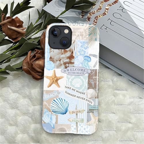 Case Compatible with iPhone 14 Plus, Cute Dual Layer Hybrid Phone Cover, Military Grade Drop Protection, Aesthetic Shockproof Phone Case for Women Girls, Boho Beach Summer Collage - color: Boho Beach Summer Collage, size: Iphone 14 Plus
