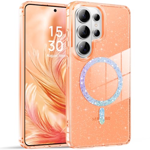 BENTOBEN Magnetic for Samsung Galaxy S26 Ultra Case 2026, Cute Clear Sparkly Glitter Anti-Yellowing Slim Bumper Compatible with Magsafe Shockproof Protective Transparent Phone Cover 6.9", Clear Orange - color: Clear Orange, size: for Galaxy S26 Ultra (6.9