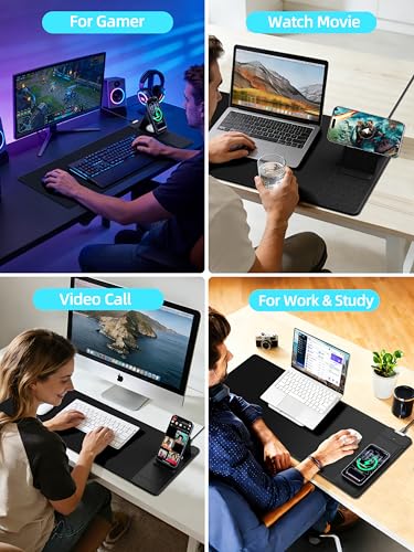 Mouse Pad with Magnetic Wireless Charging & Adjustable Phone Stand - color: Black-Magnetic Stand-27.5"x11.8"-Right