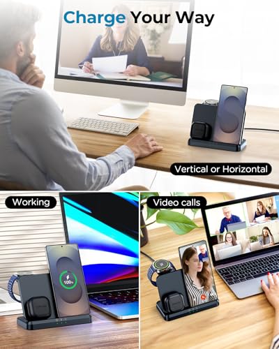 3 in 1 Wireless Charging Station for Galaxy S26 Ultra S25 S24, Z Fold Flip 7/6, Detachable Watch Charger for Galaxy Ultra 8/7/6, Foldable, Fast Charging, No Adapter - color: Samsung Black