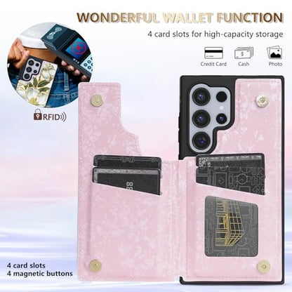 NNH Compatible with Samsung Galaxy S22 Ultra Wallet Case with RFID Blocking Card Slots Flip PU Leather Kickstand Double Magnetic Clasp Design Cover for Galaxy S22 Ultra(6.8 inch-Magnolia Flowers) - color: Magnolia Flowers, size: Galaxy S22 Ultra 6.8 inch