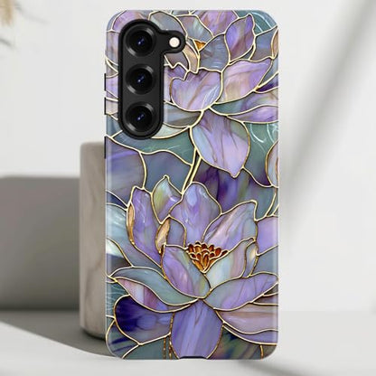 Esdot for Samsung Galaxy S23 Case - Wireless Charging Compatible – Dual-Layer Soft Silicone + Hard Shell - Wildflower Design - Protective Phone Cover for Women Girls - Abstract Lotus