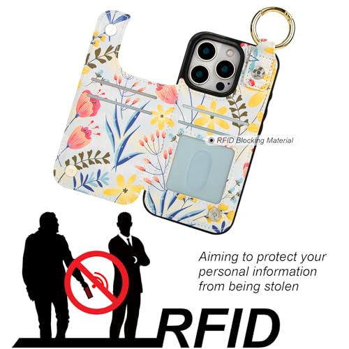 HAOPINSH for iPhone 16 Pro Wallet Case with Card Holder, Floral Flower Print Back Flip Folio PU Leather Kickstand Card Slots Case, Finger Grip Ring Double Magnetic Clasp Shockproof 6.3" - color: Floral Flower Grip Ring