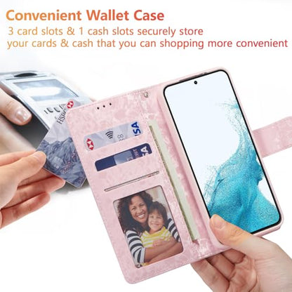 UEEBAI Wallet Case for Samsung Galaxy A26 5G, PU Leather Phone Cover Kickstand RFID Blocking Flip Case Card Slots Wrist Strap Relief Engraved Pattern Magnetic Closure Folio Cover - Pansy - color: Pansy, size: Samsung Galaxy A26 5G