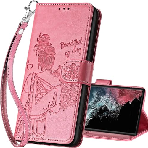 for Samsung Galaxy S23 Ultra Wallet case, Pink-Girl | 3 Card Holders, Kickstand, Shockproof TPU Shell, PU Leather, Magnetic Closure, Protective Flip Folio Cover, Women - color: 1