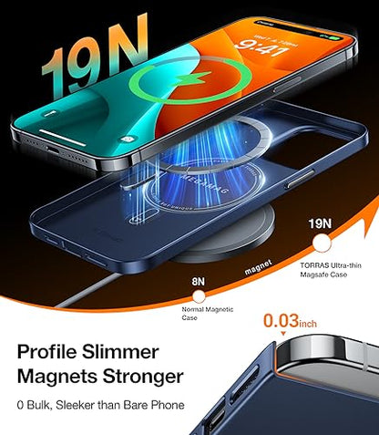 TORRAS Magnetic Slim-Fit for iPhone 15 Pro Max Case, Ultra-Thin 15 ProMax Phone Case Compatible with MagSafe, Lightweight Anti-Scratch Matte Hard Phone 15 ProMax Case 6.7 inch OriginFit, Navy Blue - color: Blue
