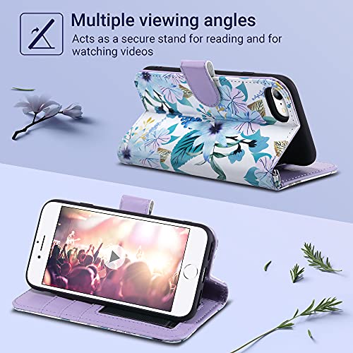 ULAK for iPhone SE 3(2022)/SE(2020)/8/7 Wallet Case with Card Holder, Premium Floral PU Leather Flip Case with Kickstand Card Slots,Wrist Strap, Durable Shockproof Cover 4.7 Inch, Blossom | Premium PU Leather Flip Case with Kickstand Card Slots,RFID Block