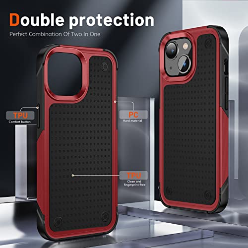 Designed for iPhone 14 Case iPhone 13 Case 2 in 1 Gift Militay Grade Drop Protective Rugged Heavy Duty Cover Shockproof Case for iPhone 14 Phone Case for Women Men boy Girl (Red+Black) - color: Red+Black