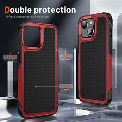 Designed for iPhone 14 Case iPhone 13 Case 2 in 1 Gift Militay Grade Drop Protective Rugged Heavy Duty Cover Shockproof Case for iPhone 14 Phone Case for Women Men boy Girl (Red+Black) - color: Red+Black