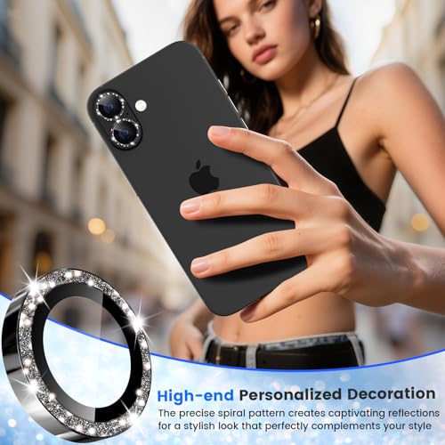 imluckies Glitter Camera Lens Protector for iPhone 17 6.3", [AR+AF] HD Clear Tempered Glass Lens Cover, 9H Scratch Resistant Individual Metal Shiny Ring, Case Friendly & Easy Install, Bling Black - color: Bling Black
