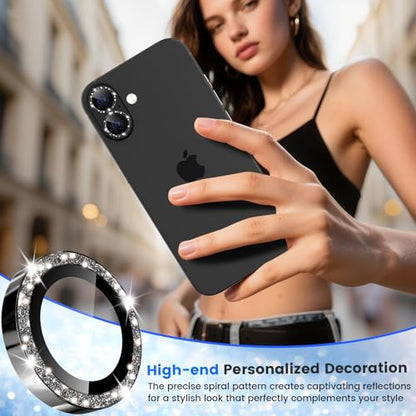 imluckies Glitter Camera Lens Protector for iPhone 17 6.3", [AR+AF] HD Clear Tempered Glass Lens Cover, 9H Scratch Resistant Individual Metal Shiny Ring, Case Friendly & Easy Install, Bling Black - color: Bling Black