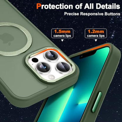 Magnetic for iPhone 13 Pro Max Case with Ring Stand,Midnight Green | Invisible Magnetic Kickstand, 10FT Drop Protection Shockproof, Velvety Touch, Slim Translucent Matte Back - color: Midnight Green, size: Iphone 13 Pro Max 6.7 inches