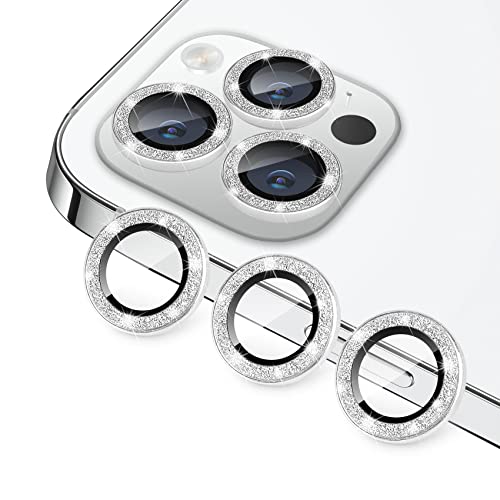 Compatible with iPhone 12 Pro Max Camera Lens Protector, Bling Glitter 9H Tempered Glass Camera Cover Anti Scratch Shockproof Screen Protector Individual Ring - 3Pcs Glitter Silver - color: Silver Glitter