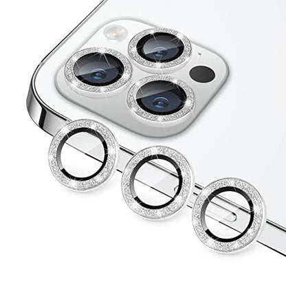 Compatible with iPhone 12 Pro Max Camera Lens Protector, Bling Glitter 9H Tempered Glass Camera Cover Anti Scratch Shockproof Screen Protector Individual Ring - 3Pcs Glitter Silver - color: Silver Glitter